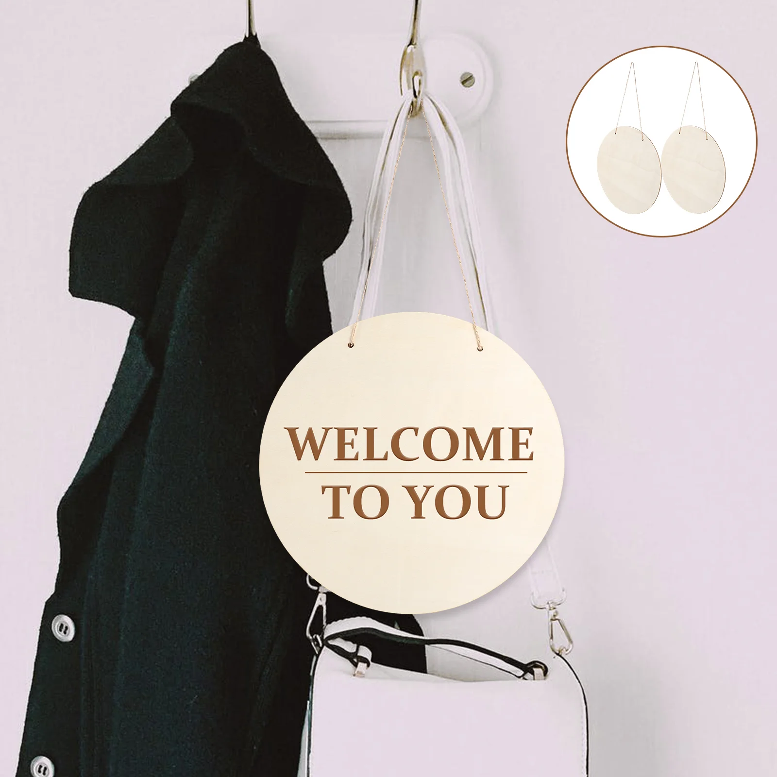 

2 Sets DIY Door Hanging Sign Blank Flags Plain Wooden Slice Signage Circles Crafts Discs Boards Unfinished