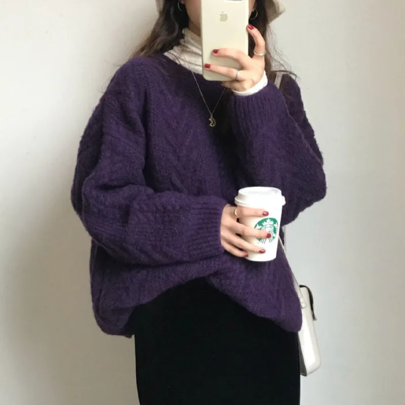 

Women's Autumn Winter Knitted Sweaters 2022 Vintage Loose Twist Cozy Jumpers Knitwear Female Pullovers