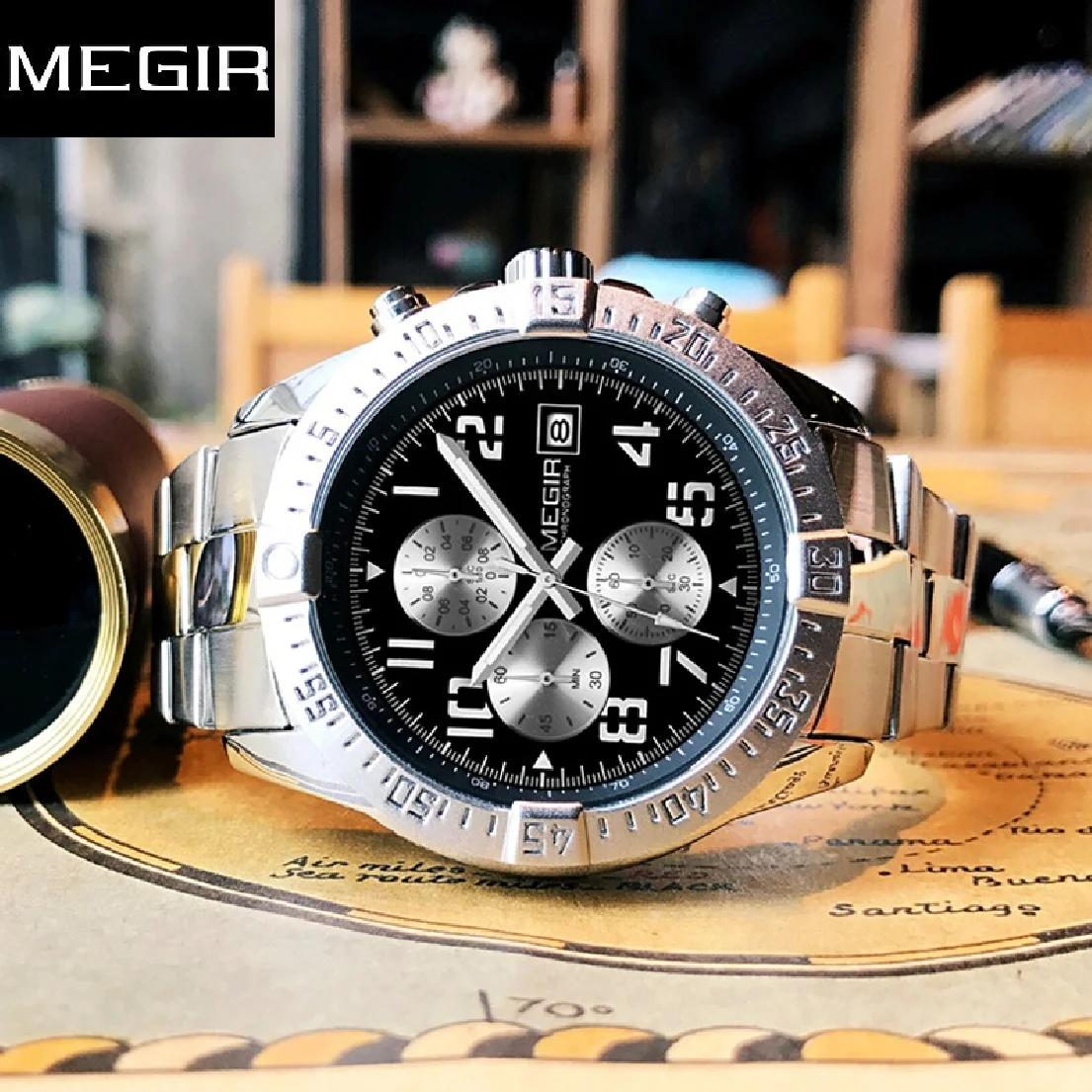 

MEGIR Original Business Men Luxury Brand Stainless Steel Chronograph Male New Army Military Quartz WrisWatches Relogio Masculino
