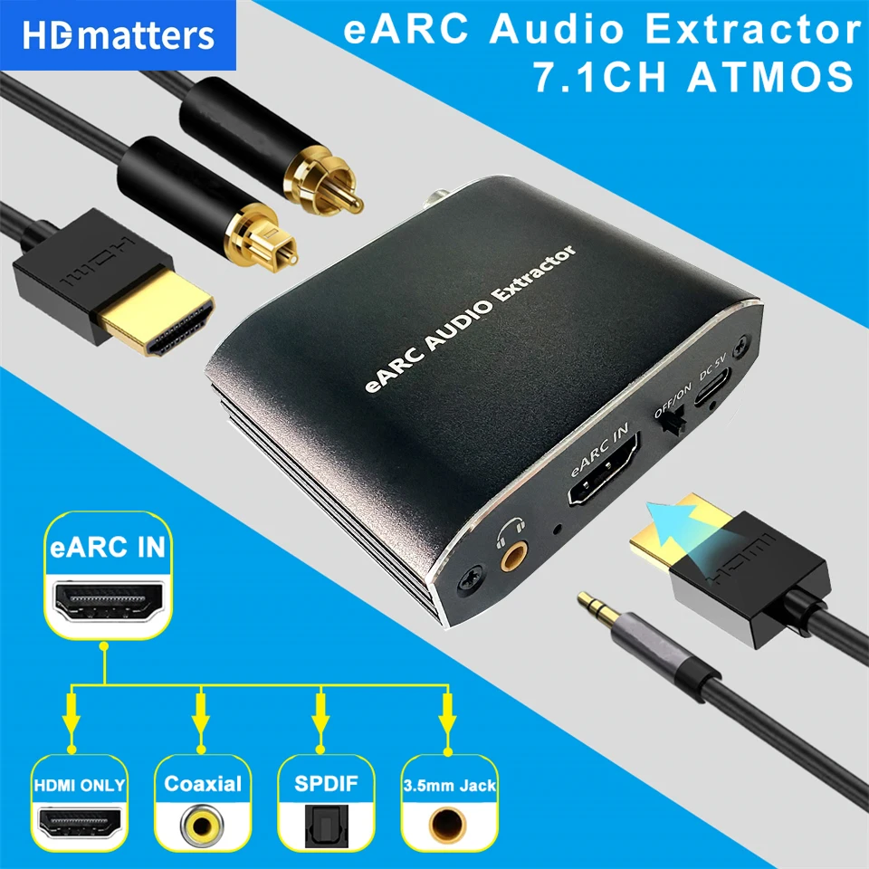 

192 кГц HDMI eARC аудио экстрактор 4K 60 Гц 7.1CH атмосферы eARC ТВ проектор Dolby атмосферs HDMI только Toslink коаксиальный конвертер адаптер