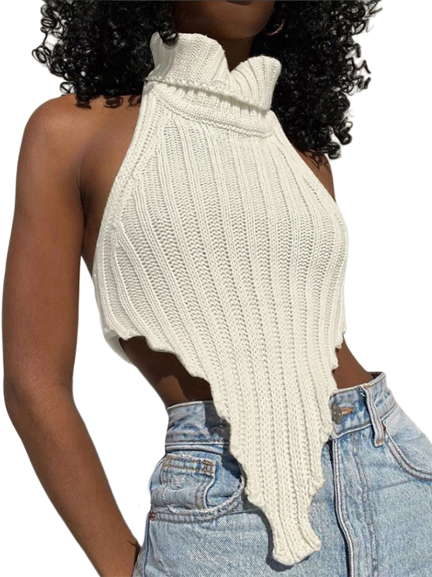 

ASNOUIFU Women Sleeveless Knitted Halter Tops Tube Strapless Sexy Backless Crop Sweater Fashion Tanks Top
