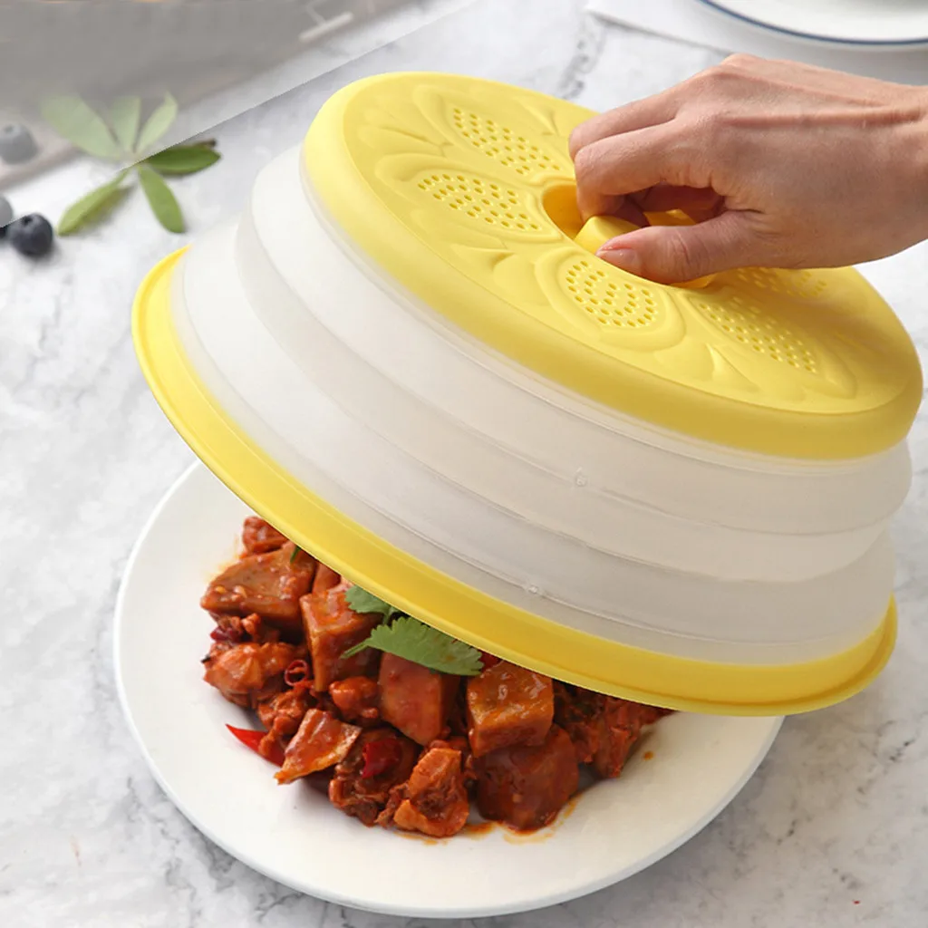 

Collapsible Microwave Cover Lid Folding Plate Cover Colander Strainer Fruit Vegetables Washing Basket Plate Lid Kitchen Tools