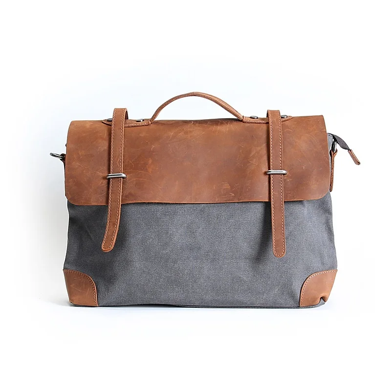 GPR 100% Genuine Cowhide Leather Man Laptop Bag Retro Briefcase Canvas Messenger Bag Men Sling Bags Male Shoulder Bag