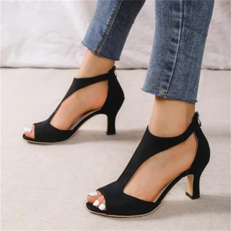 2023 New Simple and Fashionable Back Zipper Fishmouth Shoes Women's Summer Stiletto Roman Sandals Womens Shoes Chaussure Femme