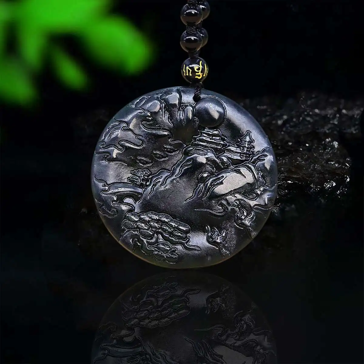 Jade Landscape Pendant Necklace Talismans Stone Pendants Accessories Natural Luxury Carved Jewelry Amulets Gemstone Black