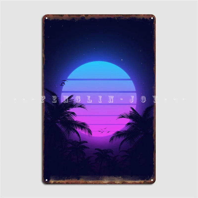

80s Vaporwave Palm Metal Plaque Poster Cinema Kitchen Wall Wall Decor Printing Tin Sign Poster