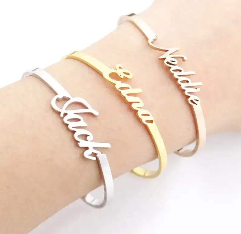 

Customized Name Bracelets Bangles For Women Girls Stainless Steel Gold Plated Custom Child Baby Bracelet Personalized Jewelry