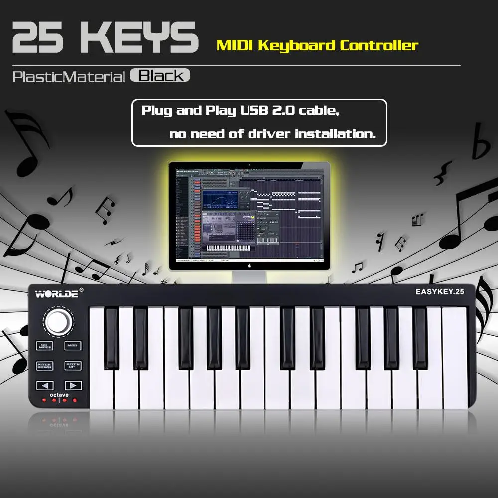 

Портативная мини-клавиатура, 25 клавиш, USB MIDI-контроллер, электроклавиатура