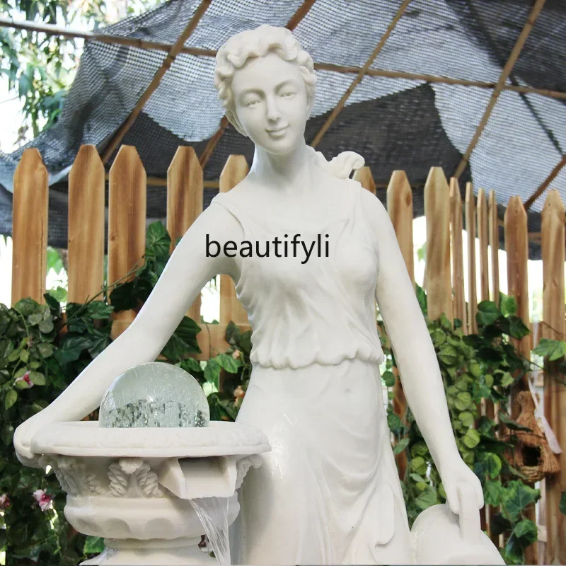 lt Красивая женщина скульптура Европейский фонтан для воды двор сад клуб рыбный