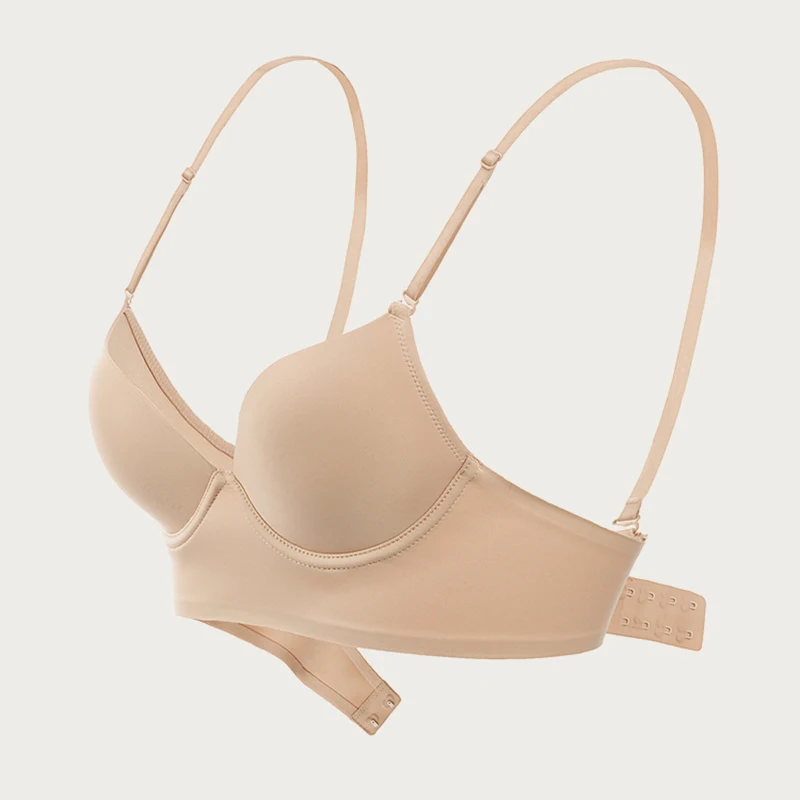 VRAIMMOI Women Low Back Bra Backless Bralette Sexy Invisible Underwear Push Up Lingerie Thin Cup Halter Open Back Brassiere