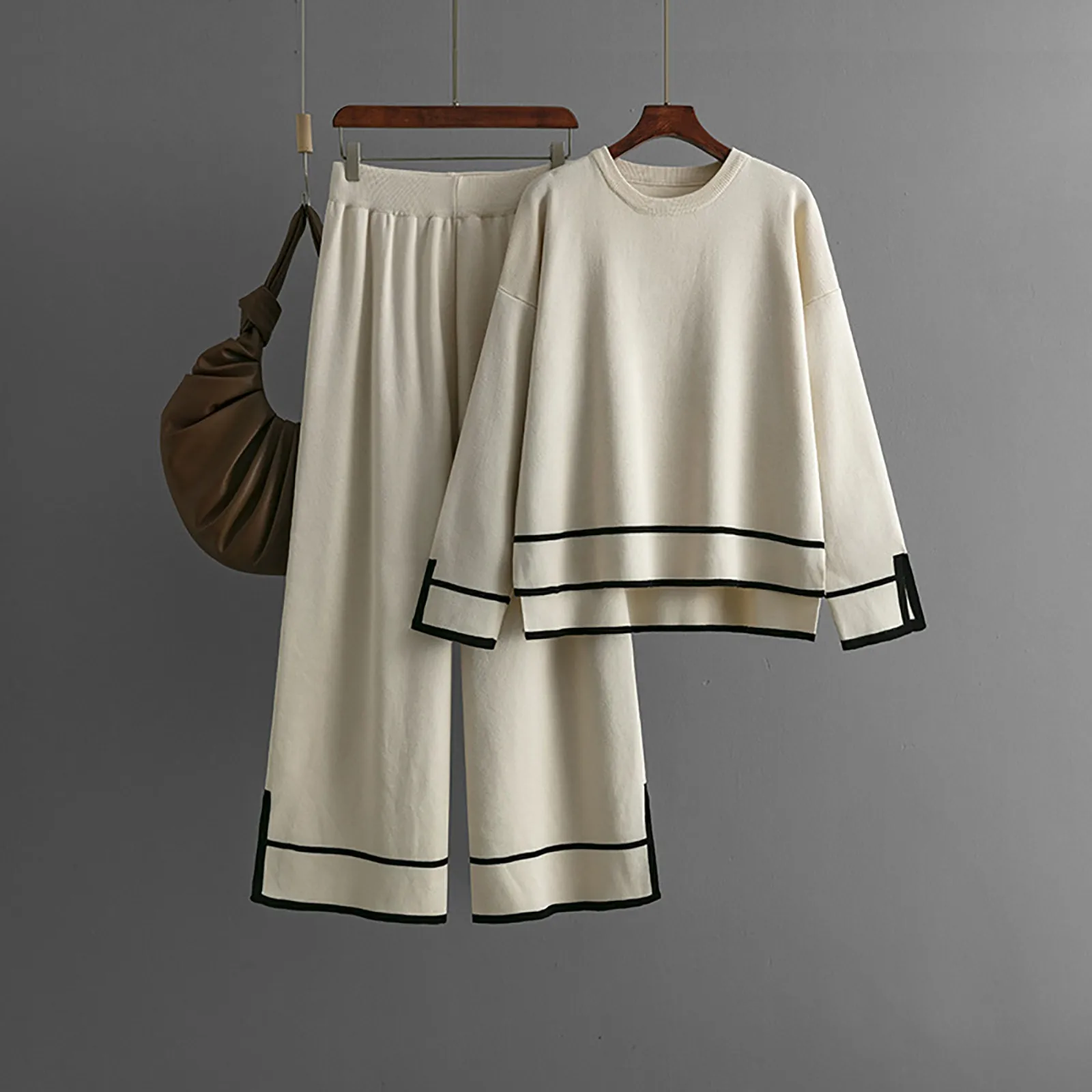 Широкие брюки с высокой талией комплект из двух предметов модный повседневный