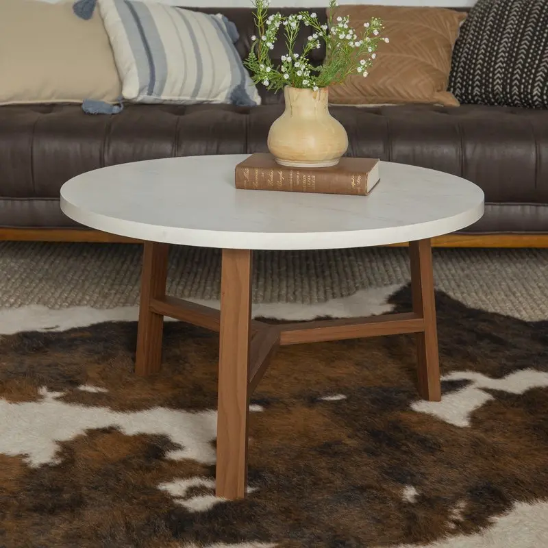 

Round Coffee Table, White Marble and Acorn