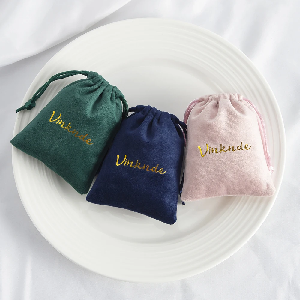 50pcs Soft Velvet Drawstring Bags Custom Dust Bags Jewelry Pouch Personalized Logo Printed Wholesale Gift Product Package