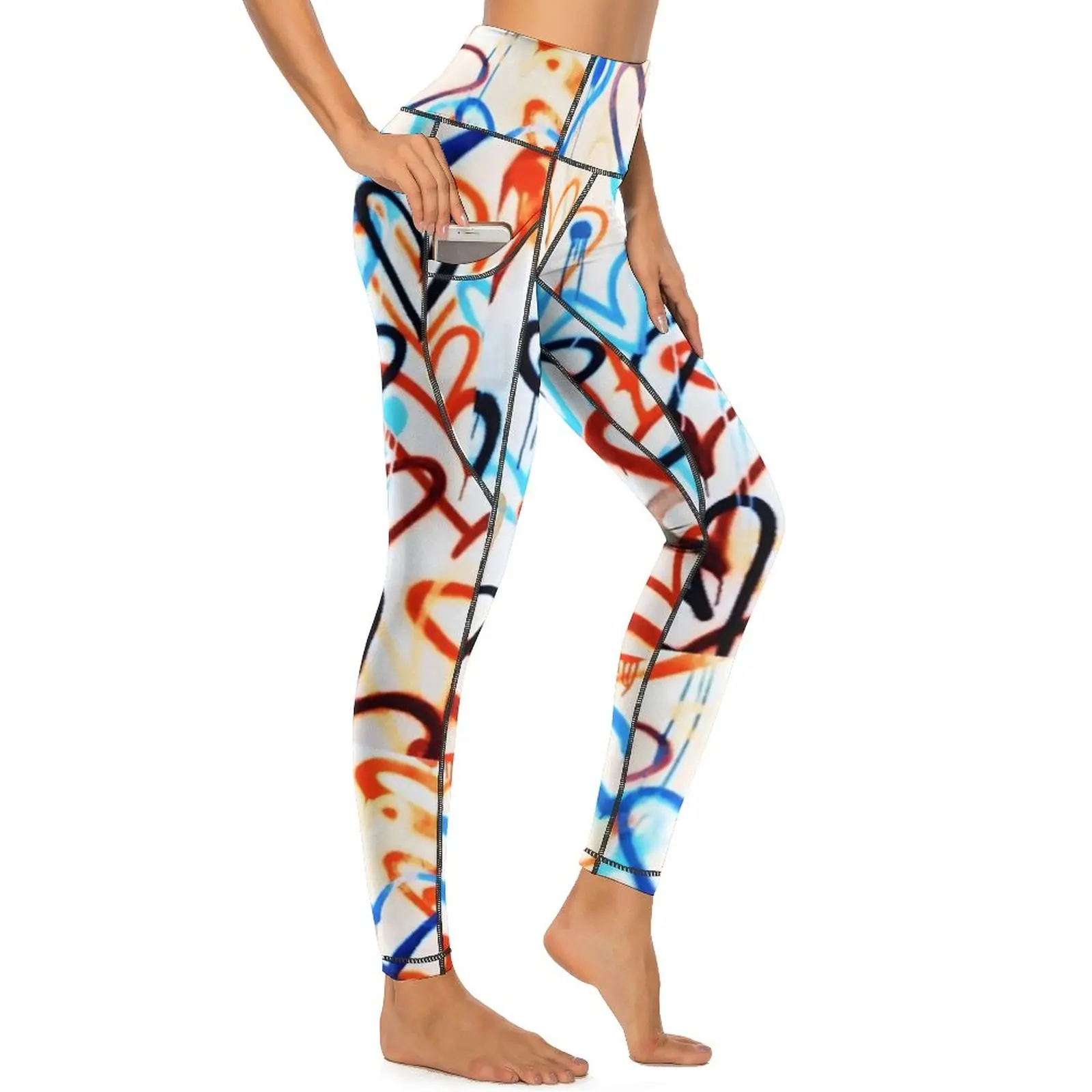 

Graffiti Heart Quality Leggings Love Story Valentine Day Workout Yoga Pants Push Up Stretch Sport Legging Female Funny Leggins