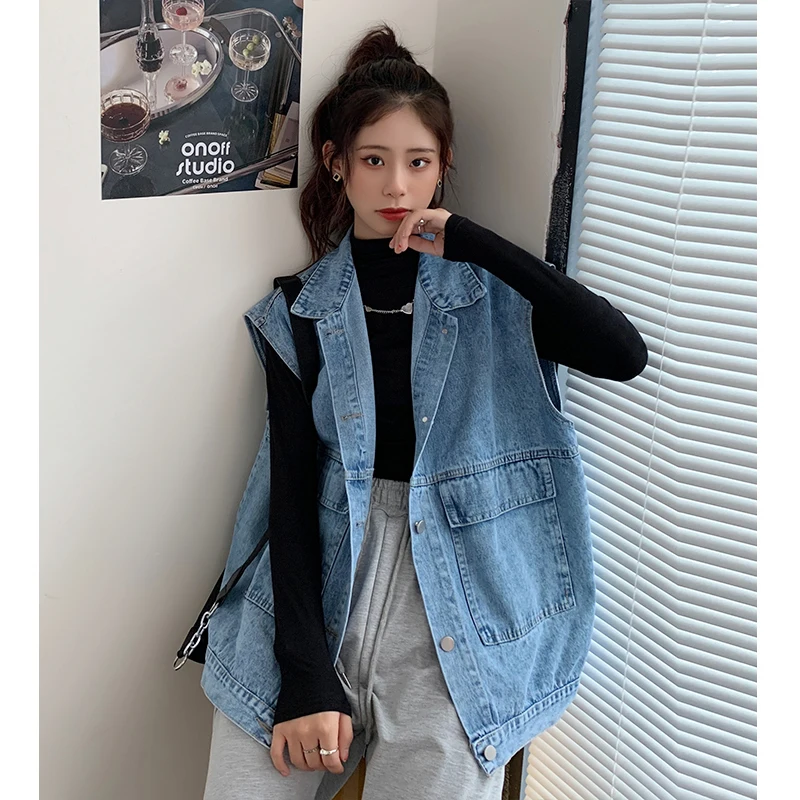 

2022 Sleeveless Denim Vest Women's Loose Korean Retro Student Jacket Top Women's Jacket Free Shipping