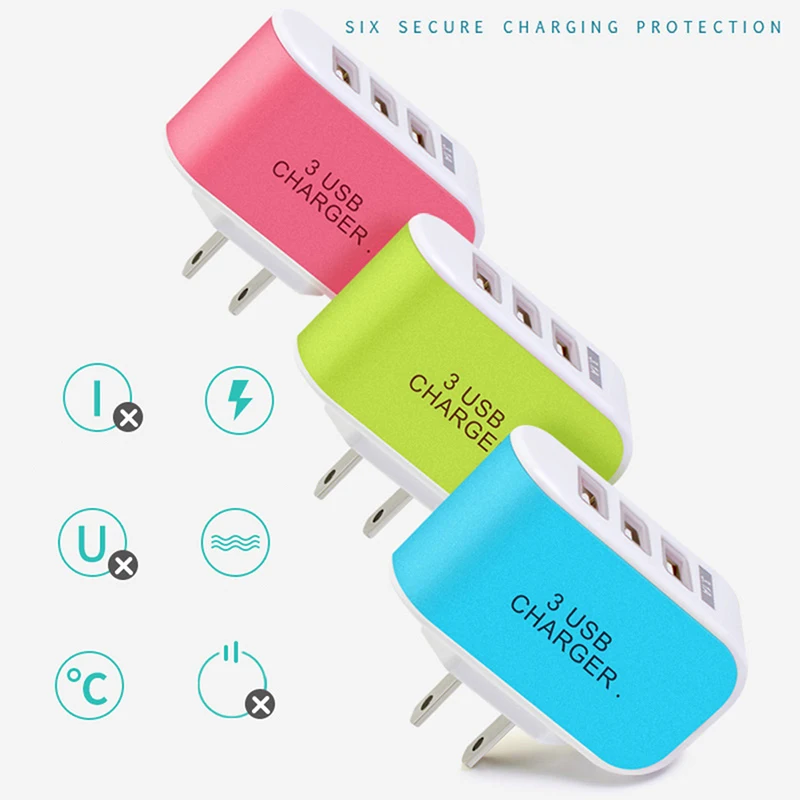 

3USB Charger LED Luminous Mobile Phone Charging Head Multi Port USB Charger