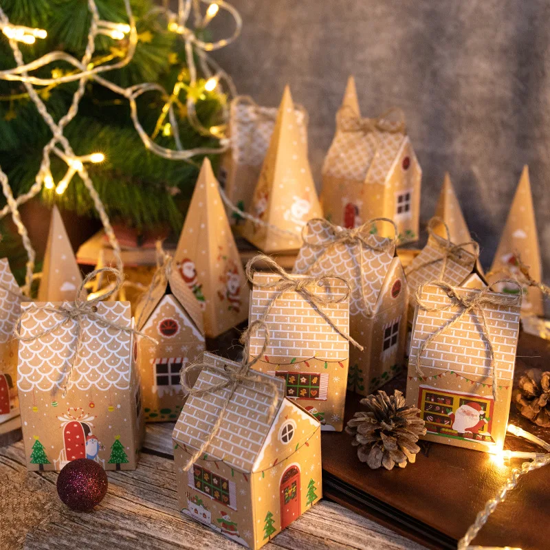 

Christmas House Candy Box Vintage Kraft Paper Gift Boxes Countdown To Xmas Party Supplies 2023 New Year Decoration 24 Sets Mixed