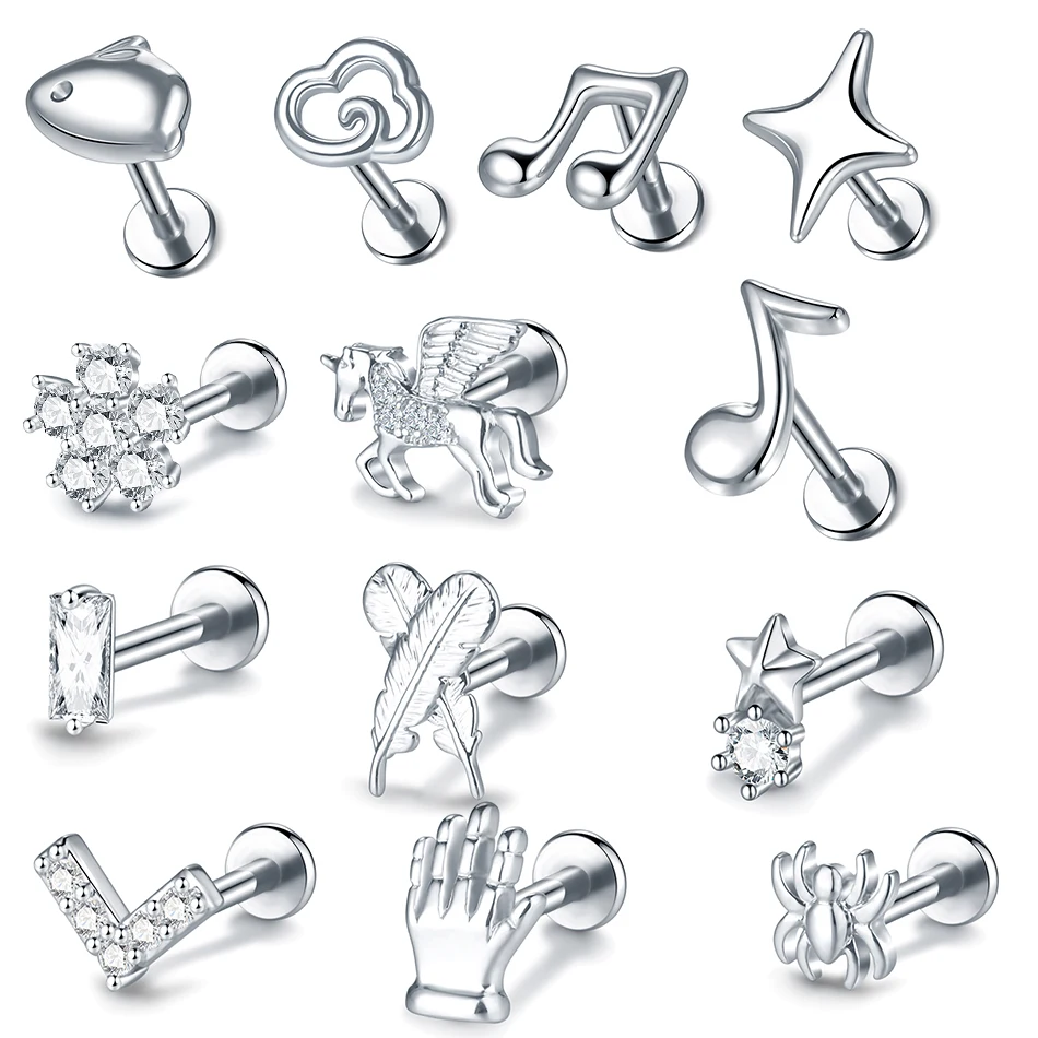 

1PC 16G Stainless Steel Lip Labret Piercing Crystal Flower Monroe Lip Stud Helix Tragus Conch Cartilage Earrings 8MM Ear Piercer