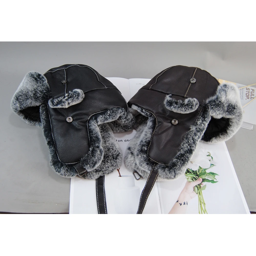 Лидер продаж унисекс шапка-бомбер из натурального меха кролика рекс шапка-ушанка