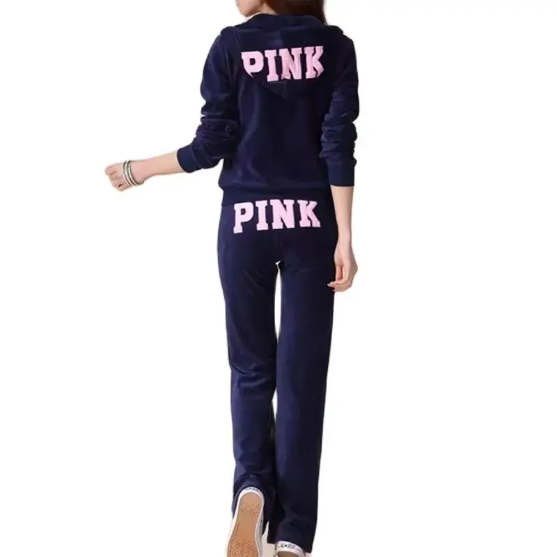 

2024 Velvet Fabric Tracksuits PINK Sports Ladies Pant Sets Elegant Women's Set Juicy Couture Tracksuit Youthful Woman Clothes