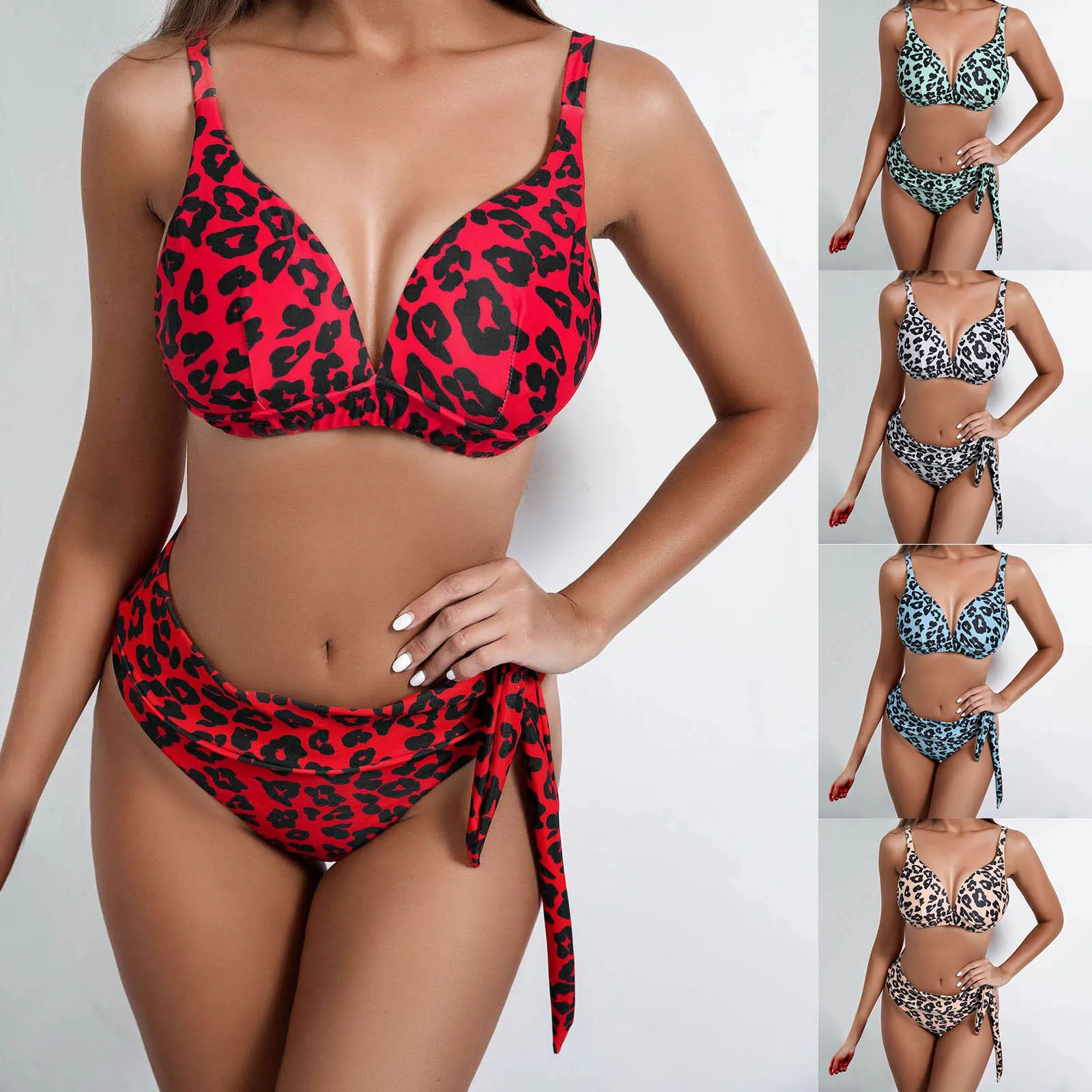 

Женский Купальник с высокой талией, комплект бикини пуш-ап 2022, женский сексуальный леопардовый бандажный купальный костюм, женский стиль