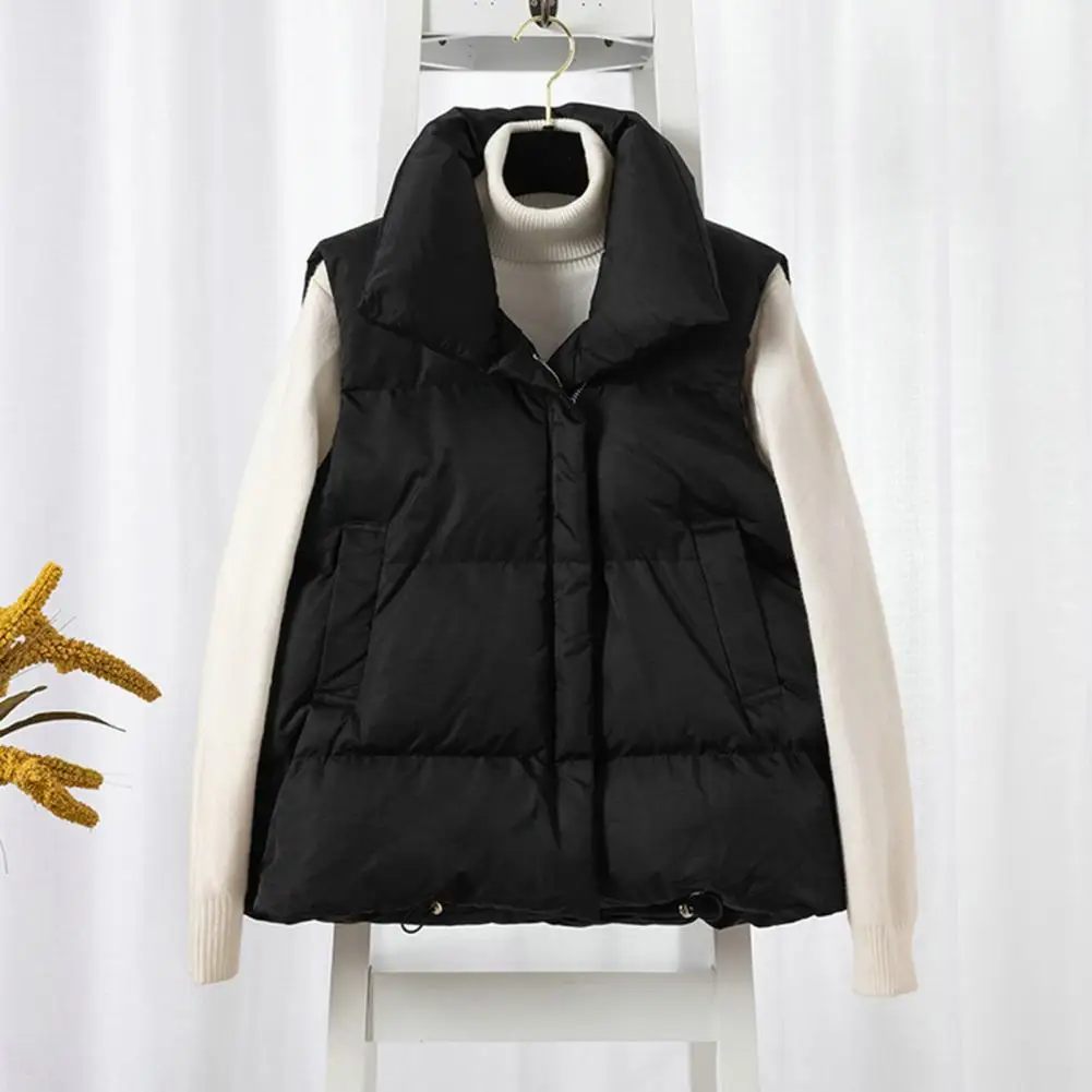 

Women Winter Waistcoat Thickened Vest Coat with Stand Collar Zipper Placket Pockets Autumn Winter Women's Fashion Stand Collar