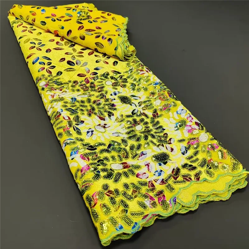 

5 Yard Newest Hot Selling French Lace With Sequin High Quality African Tulle Cord Lace Net Embroidered Fabric For Wedding 1L0703