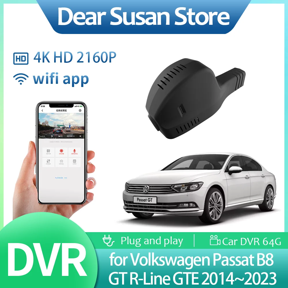 

4K Car Video DVR for Volkswagen VW Passat B8 GT R-Line GTE 2014~2023 Driving Recorder Monitor Camera Night Vision HD Accessories