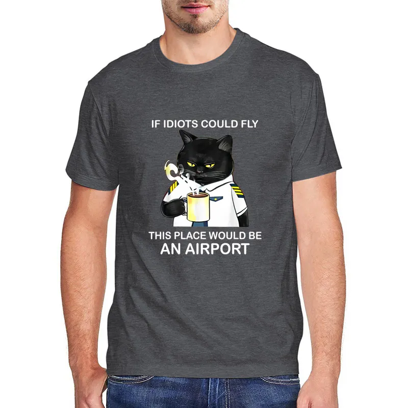 

Funny Black Cat T Shirt Men Clothing Harajuku T Shirt Cat Pilot Graphic Short Sleeve Cotton Streetwear Female Camiseta EU Size