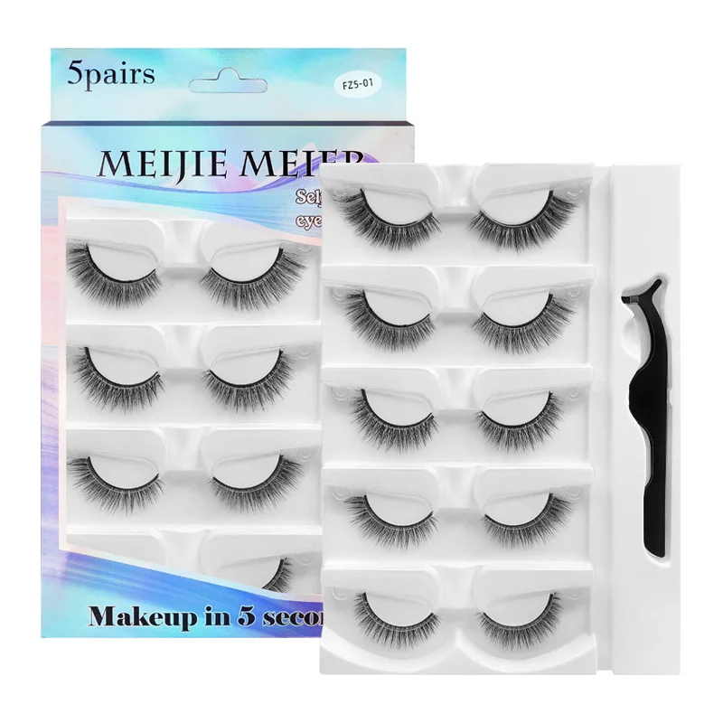 

5 Pairs Self Adhesive Eyelashes, False Eyelashes No Glue No Eyeliner, Japanese style False Lashes with Tweezers Natural Looking
