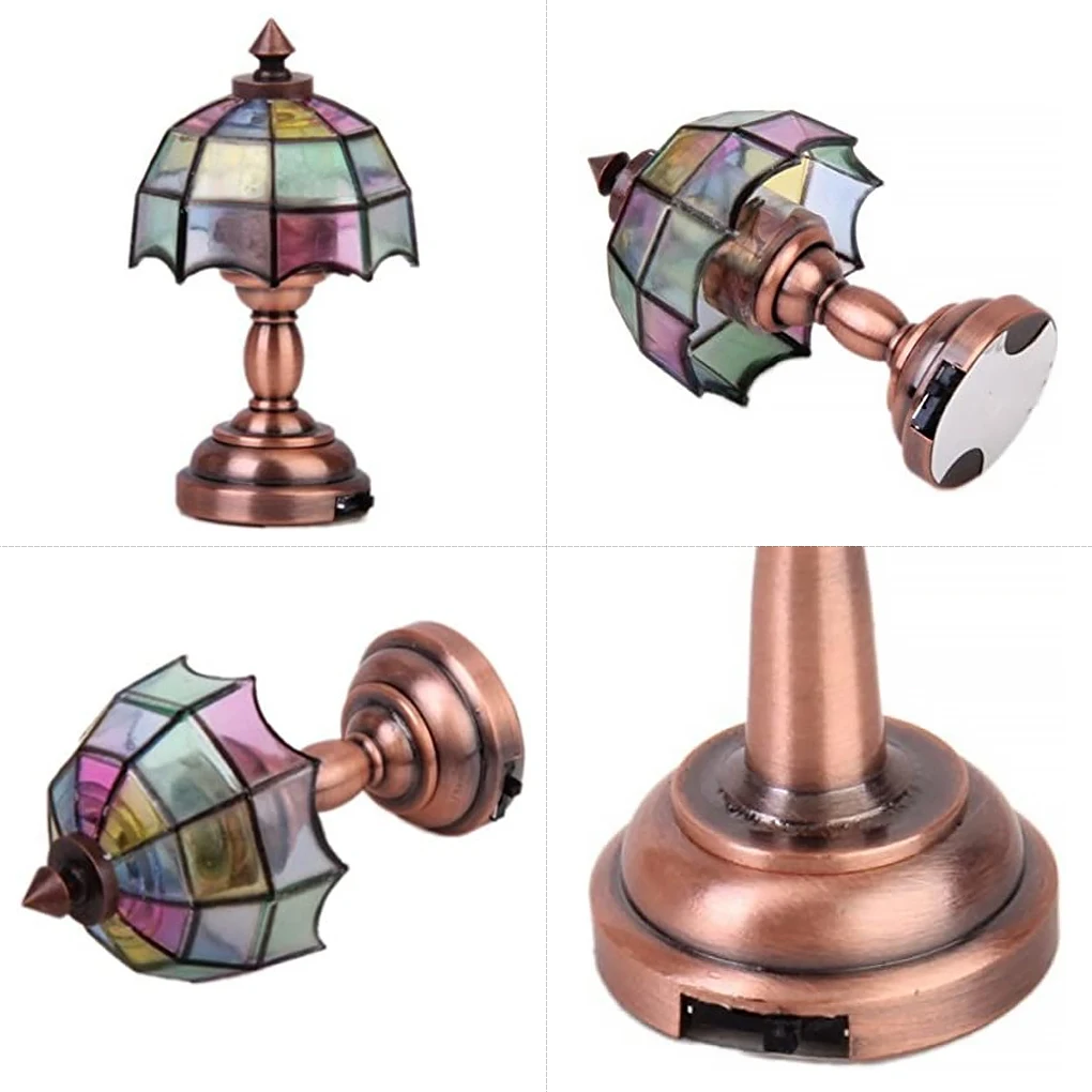 

1 12 Miniature LED Light Model Umbrella Shape Lampshade Table Lamp Battery Powered Play Game Toy Supplies Baby
