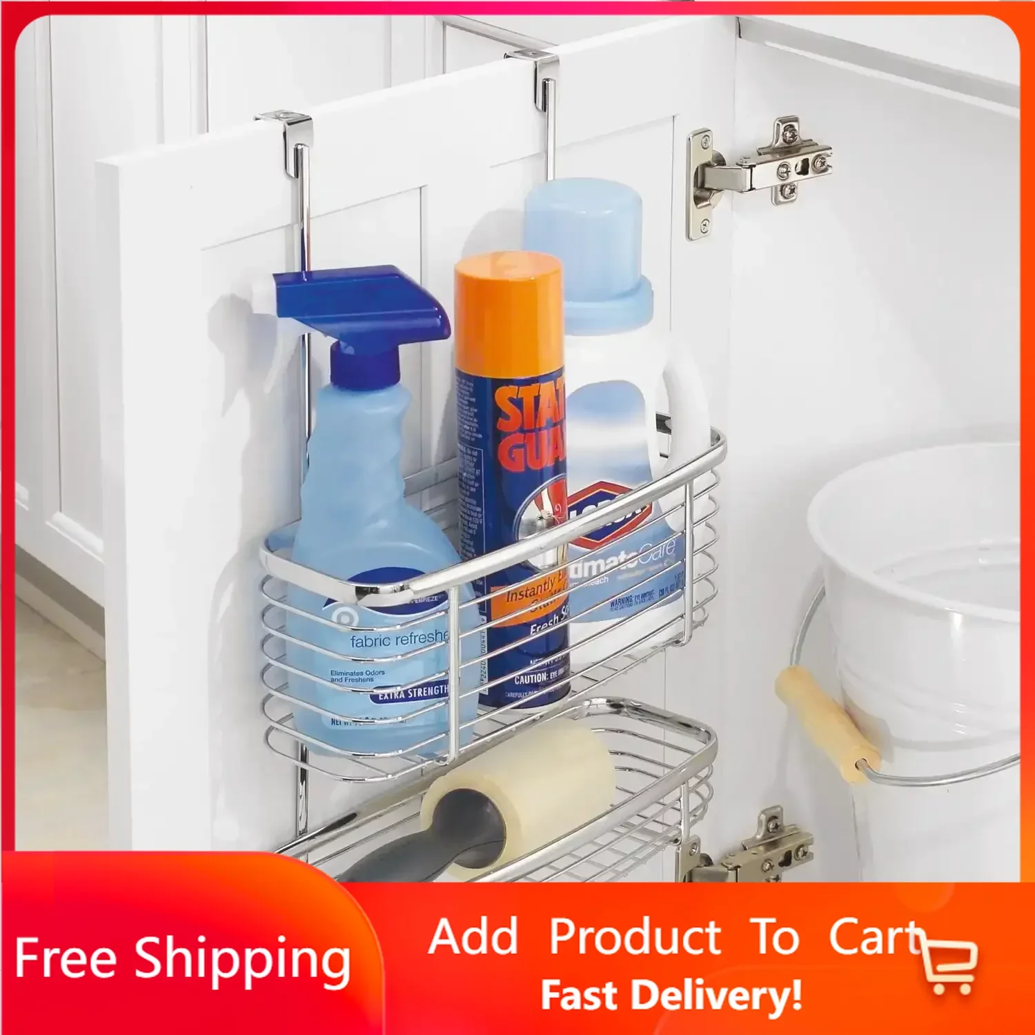 

Kitchen Over-the-Cabinet Basket, Silver bathroom organizer and storage shelf organizer Rapid Transit