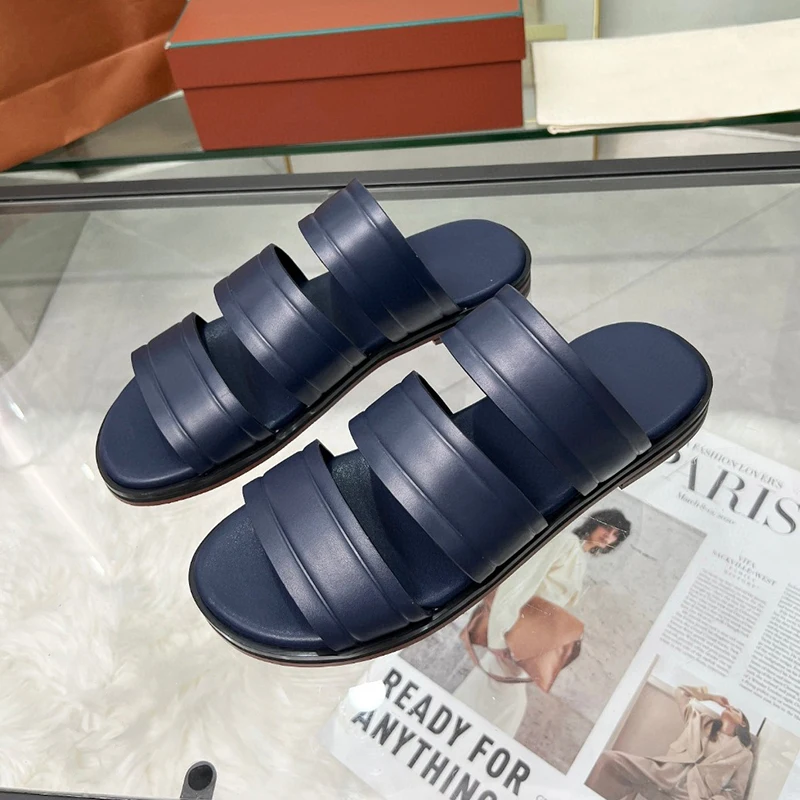 Сандалии мужские из натуральной кожи туфли с круглым открытым носком