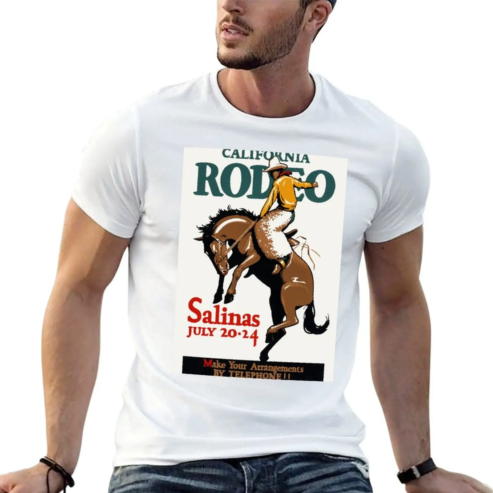 Фото Футболка с винтажным постером California Rodeo Salinas USA 1930-х годов, футболка с короткими рукавами ко Дню независимости №1