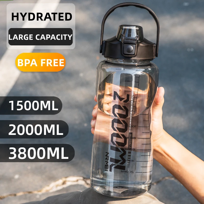 1.5/2L/3.8L Sport Water Bottle With Straw and Handle Fitness Jug BPA Free Outdoor Travel Bicycle GYM Drinkware botella de agua