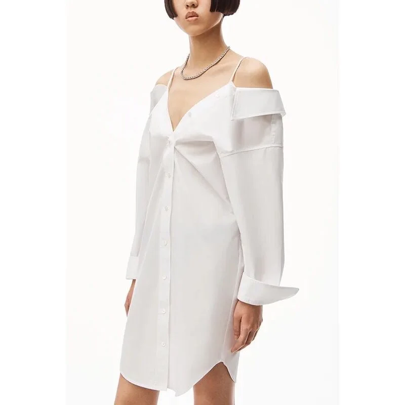 

127816 модное 127818 классическое модное Роскошное дизайнерское женское осеннее однотонное платье-рубашка свободного кроя без бретелек с длинны...