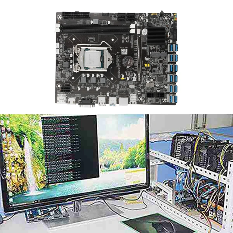 

B75 12 Card USB-BTC Mining Motherboard CPU+2X 4G DDR3 Memory+120G SSD+Cooling Fan+Thermal Pad LGA1155 DDR3 MSATA VGA ETH
