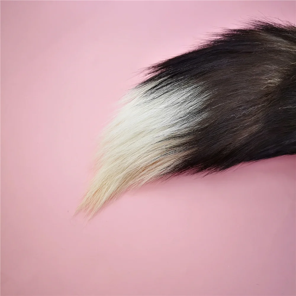 Анальная пробка со съемным натуральным лисьим хвостом металлическая