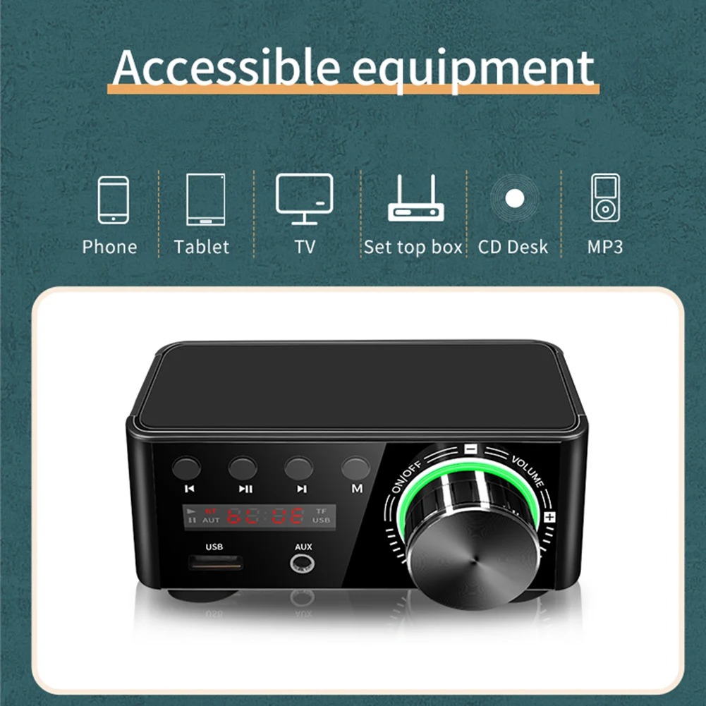 

Цифровой усилитель мощности аудио 50Wx2 с цифровым дисплеем CS8673E, аудиоусилитель мощности, совместимый с Bluetooth, 5,0 AUX TF домашний кинотеатр