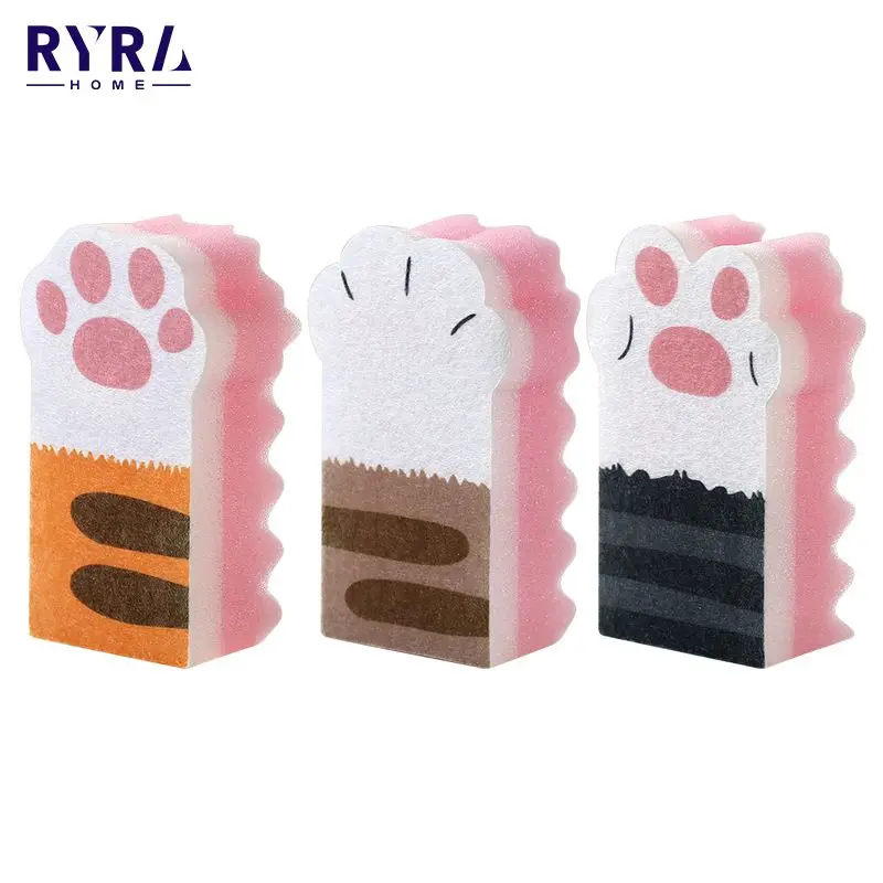 

3pcs Cat Paw Wipe Cleaning Dish Towel Cloth Washing Dishes Sponge Brush Pot Dishwashing Sponge Block Cleaning Brush Kitchen Tool