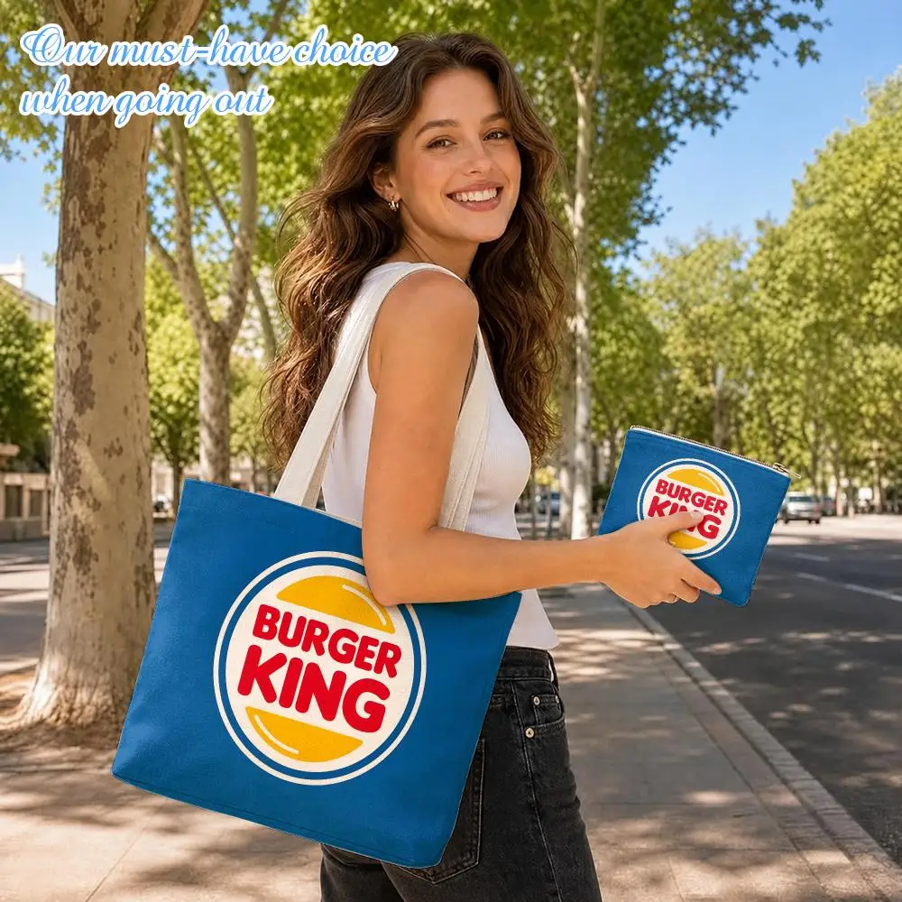 Фото Набор из 2-х сумок H-Hun Burger King: холщовые сумки-тоут с двусторонним принтом, на молнии, для покупок, на плечо. №4