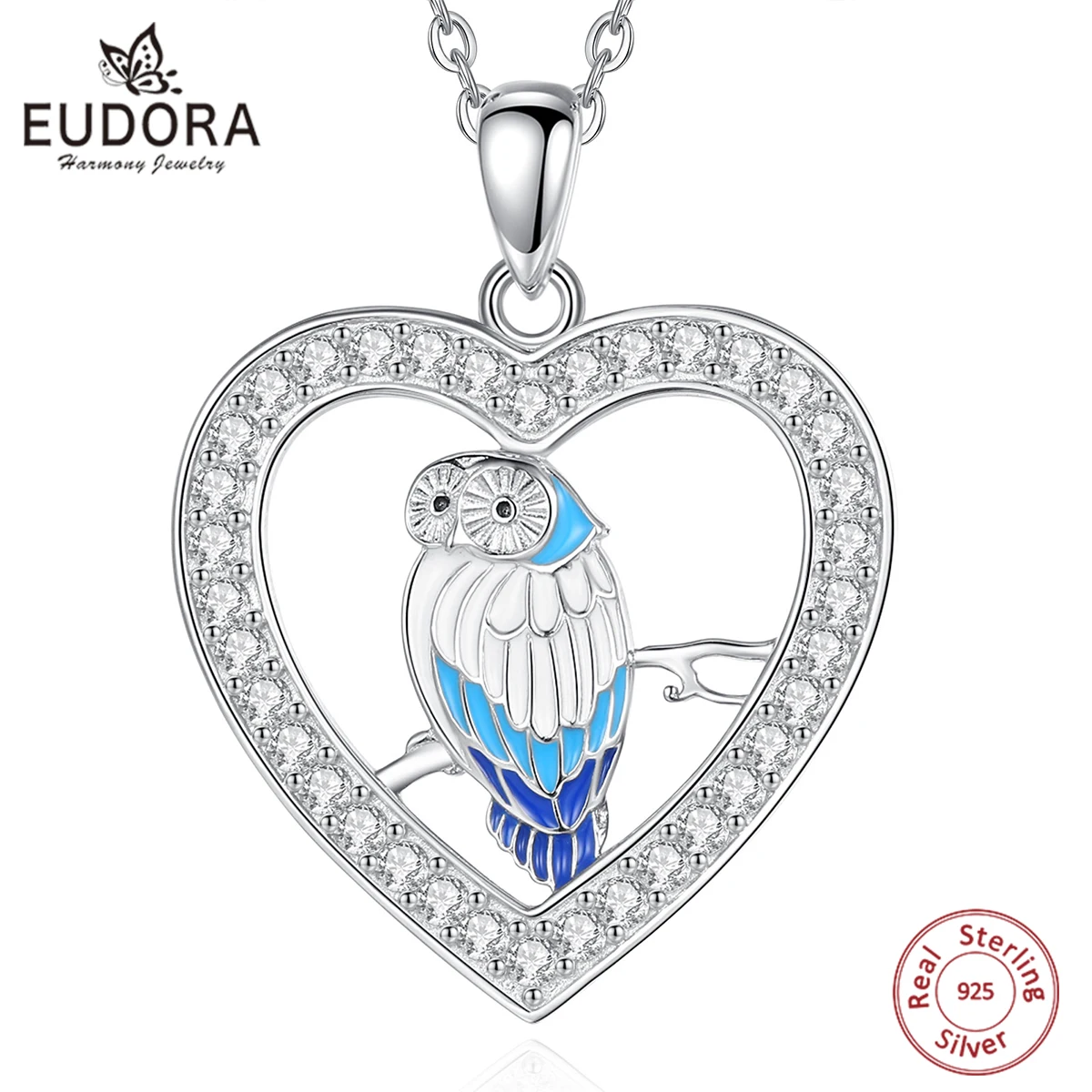 

Eudora, серебро 925 пробы, сова, ожерелье сердце, роскошное покрытие, фианит, эмаль, Сова, кулон, хорошее серебро, ювелирное изделие для женщин, под...