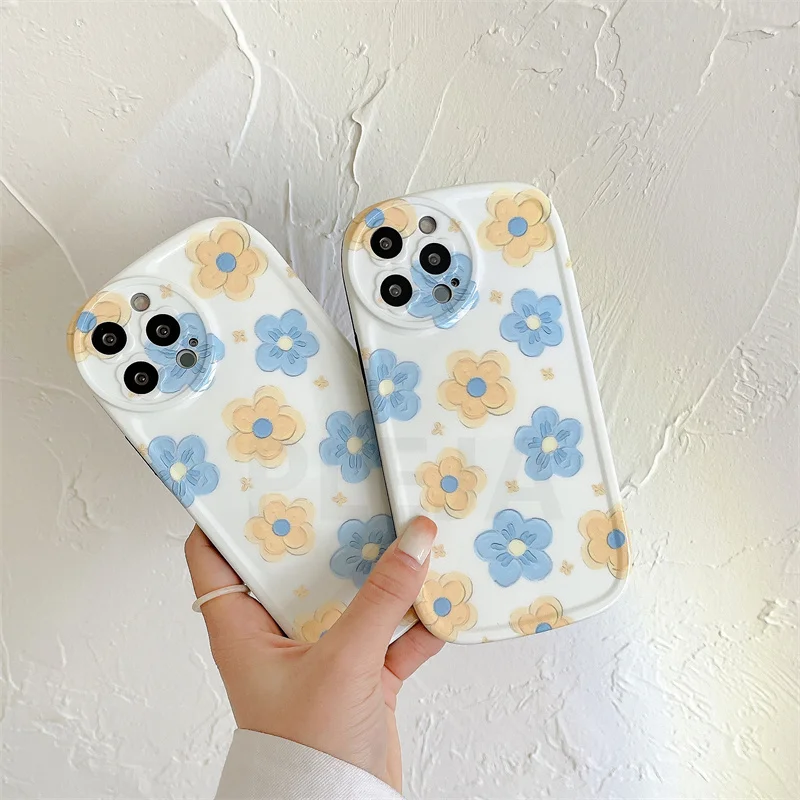Милый чехол для телефона с рисунком цветов маслом iPhone 11 12 13 Pro Max X XR XS мягкий