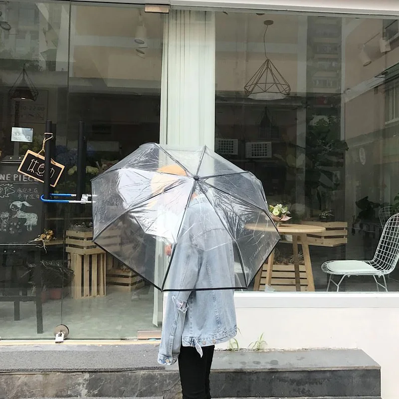 

Transparent Umbrella Ladies Men Sunscreen Rain Automatic Umbrella Compact Folding Windproof Style Transparent Umbrella Sombrilla