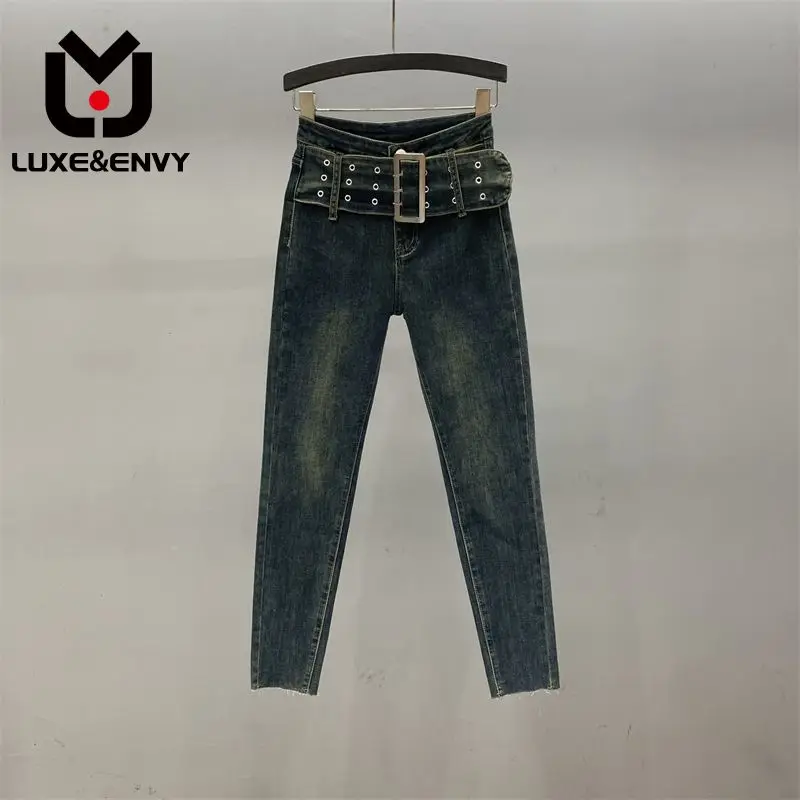 

LUXE&ENVY Retro Color Skinny Jeans Women New High Waisted Slimming Style, Cropped Leg Pencil Pants 2023 Autumn