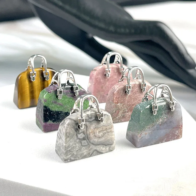 Natural Stone Mini Bag Ornament Healing Crystal Reiki Gemstone Pendant Crafts Home Decoration Gift