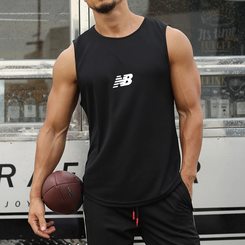 

2023 Solid Color Loose Men's Vest Sport Casual Long Fitness Hurdle Bottom Elastic Tank Top Fashion Youth Sleeveless Male Clothes