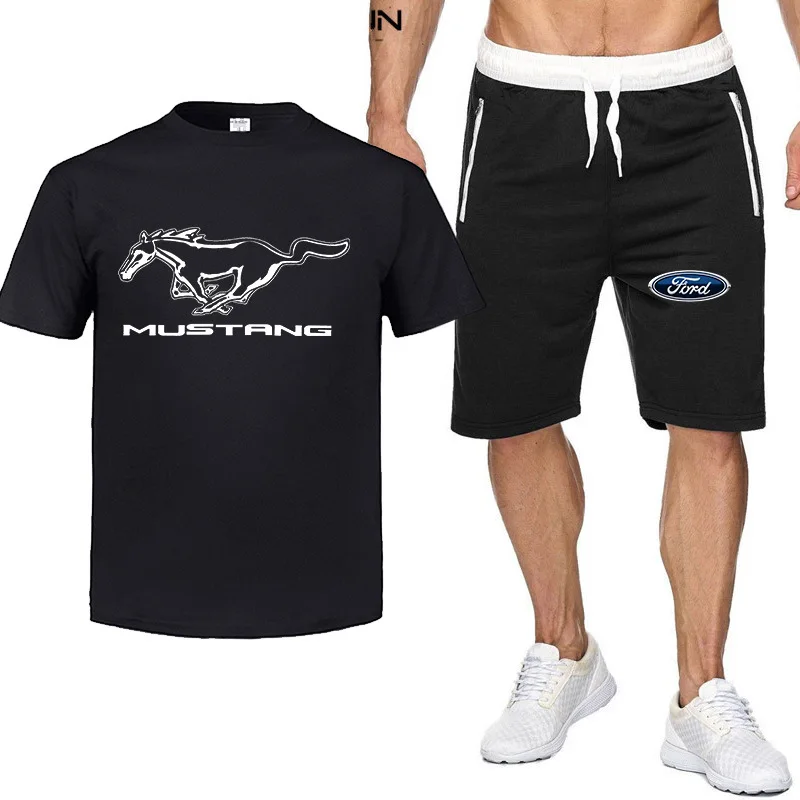 

Mens Short sleeve mustang car Logo Summer Mens t Shirt Harajuku T-Shirt high quality Cotton T Shirts pants suit Sportswear m01