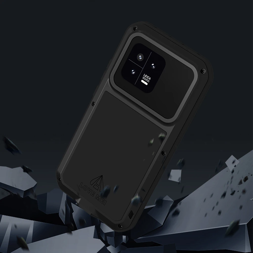 LOVE MEI For Xiaomi 13 Metal Armor Case Mi13 Military Grade Silicone Shockproof Cover Funda Built-in Tempered Glass Protector