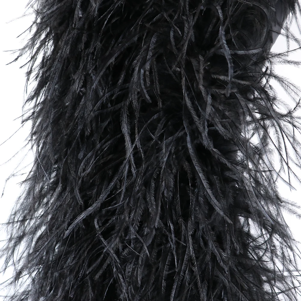 

2 Meter Soft Fluffy Ostrich Feathers Boa 6ply Natural Ostrich Plumas for Stage Wedding Carnival Dress Sewing Decoration Plumes
